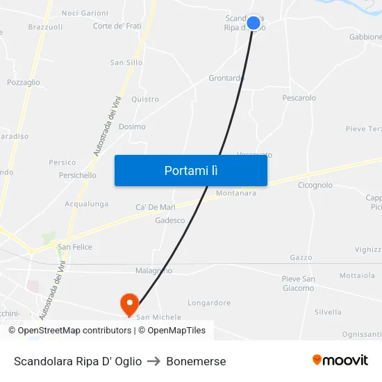 Scandolara Ripa D' Oglio to Bonemerse map