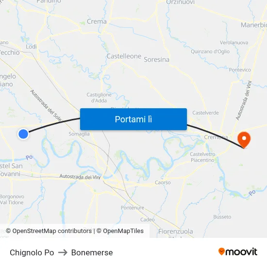 Chignolo Po to Bonemerse map