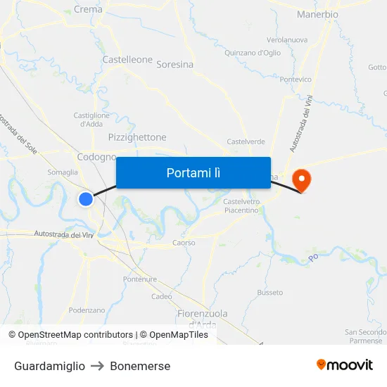 Guardamiglio to Bonemerse map