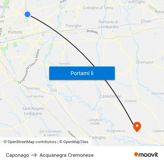 Caponago to Acquanegra Cremonese map