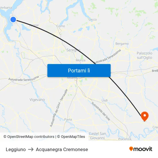 Leggiuno to Acquanegra Cremonese map