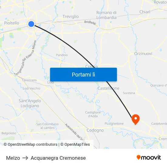 Melzo to Acquanegra Cremonese map