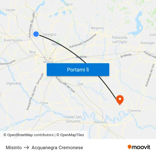 Misinto to Acquanegra Cremonese map