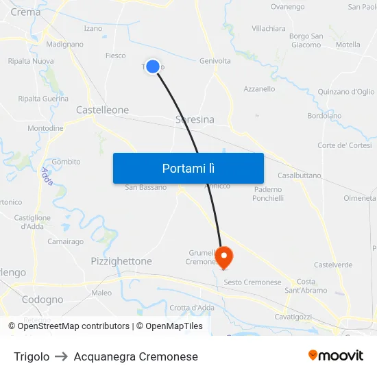 Trigolo to Acquanegra Cremonese map