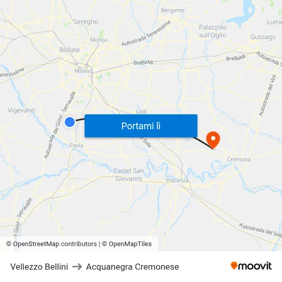 Vellezzo Bellini to Acquanegra Cremonese map