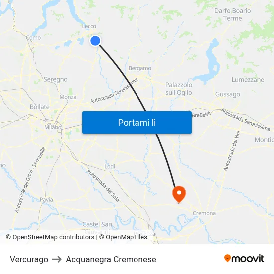 Vercurago to Acquanegra Cremonese map