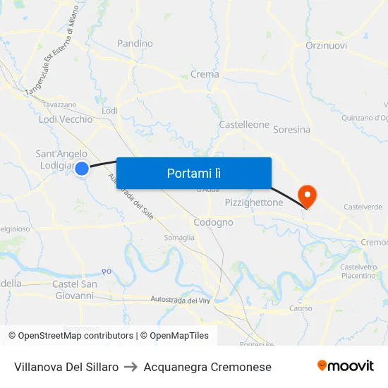 Villanova Del Sillaro to Acquanegra Cremonese map
