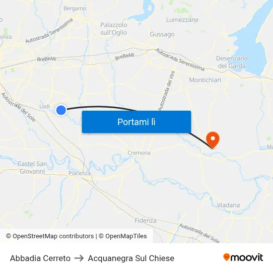 Abbadia Cerreto to Acquanegra Sul Chiese map