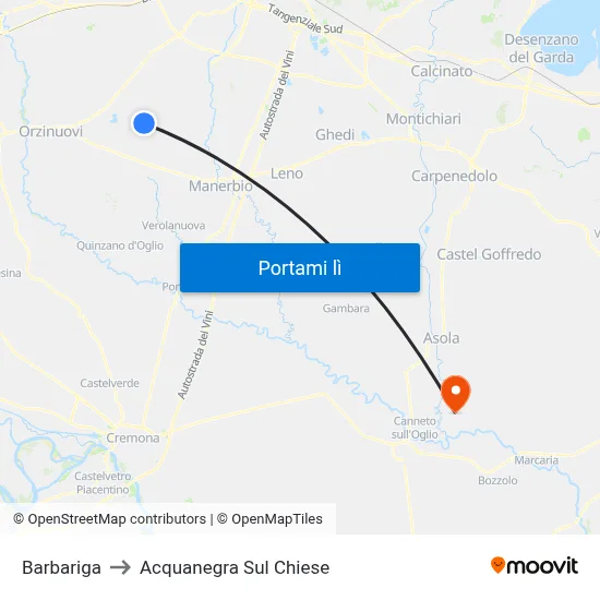 Barbariga to Acquanegra Sul Chiese map