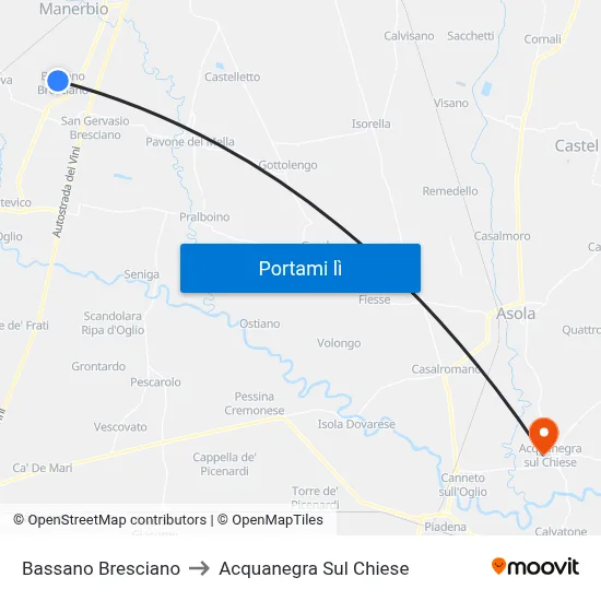 Bassano Bresciano to Acquanegra Sul Chiese map