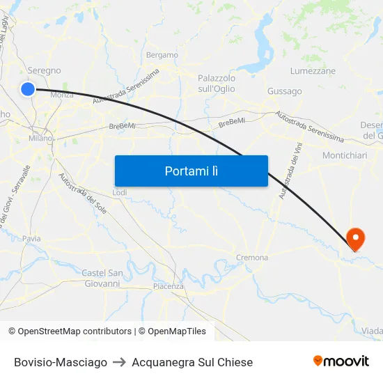 Bovisio-Masciago to Acquanegra Sul Chiese map