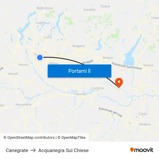 Canegrate to Acquanegra Sul Chiese map
