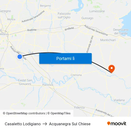 Casaletto Lodigiano to Acquanegra Sul Chiese map