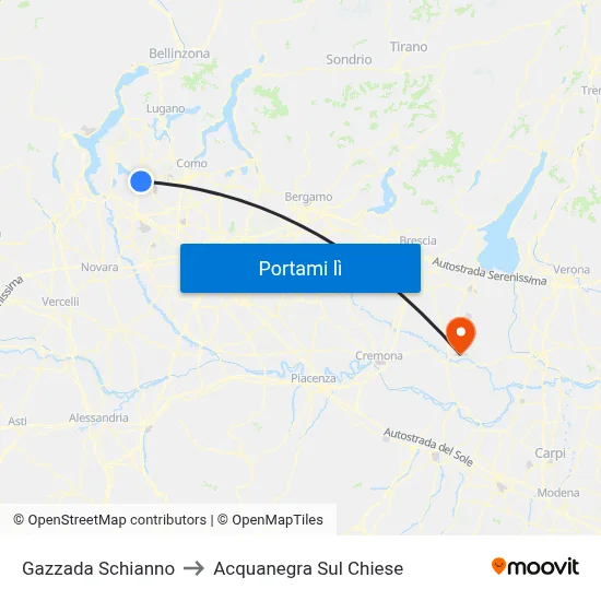 Gazzada Schianno to Acquanegra Sul Chiese map