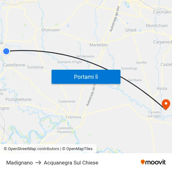 Madignano to Acquanegra Sul Chiese map
