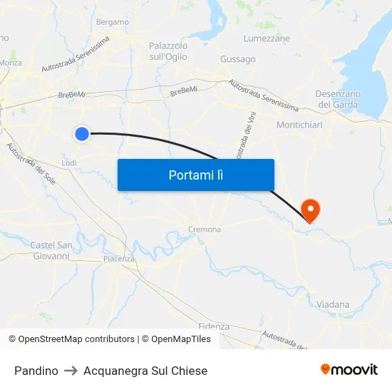 Pandino to Acquanegra Sul Chiese map