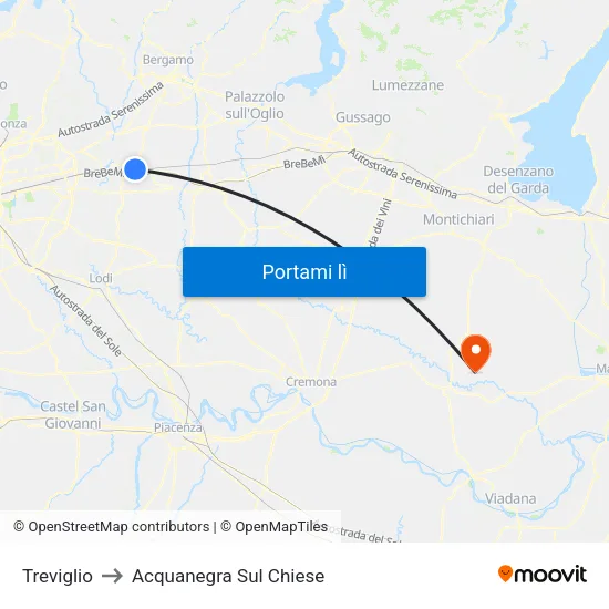 Treviglio to Acquanegra Sul Chiese map