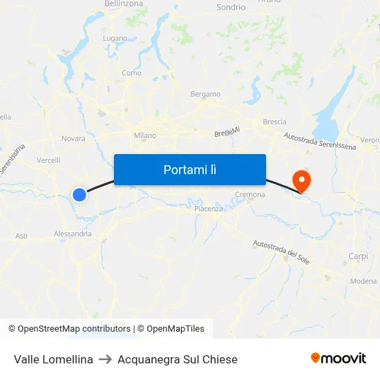 Valle Lomellina to Acquanegra Sul Chiese map