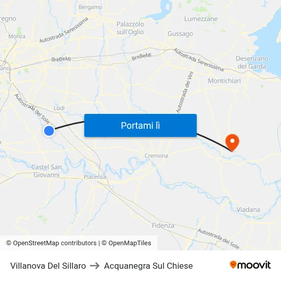 Villanova Del Sillaro to Acquanegra Sul Chiese map