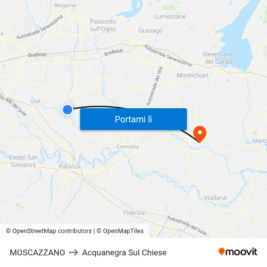 MOSCAZZANO to Acquanegra Sul Chiese map