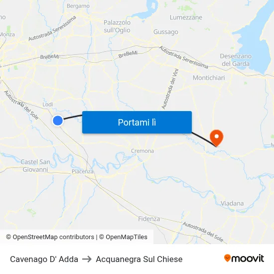 Cavenago D' Adda to Acquanegra Sul Chiese map