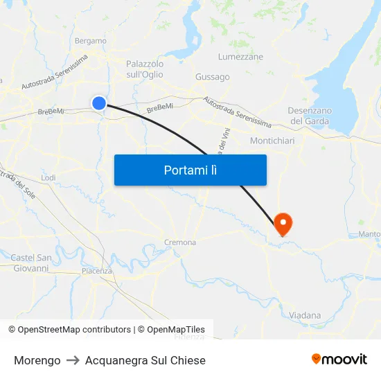 Morengo to Acquanegra Sul Chiese map