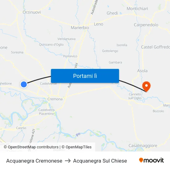 Acquanegra Cremonese to Acquanegra Sul Chiese map
