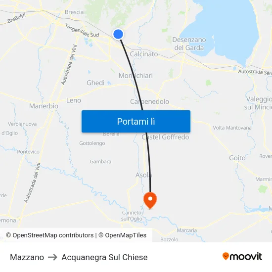 Mazzano to Acquanegra Sul Chiese map