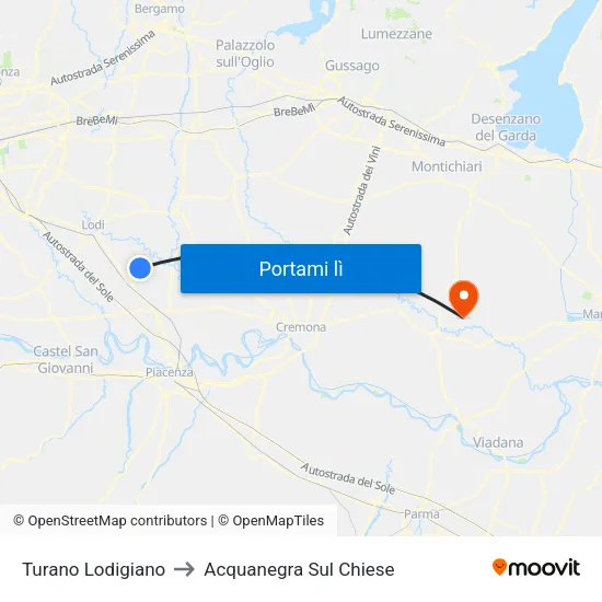 Turano Lodigiano to Acquanegra Sul Chiese map
