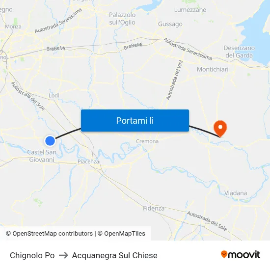 Chignolo Po to Acquanegra Sul Chiese map