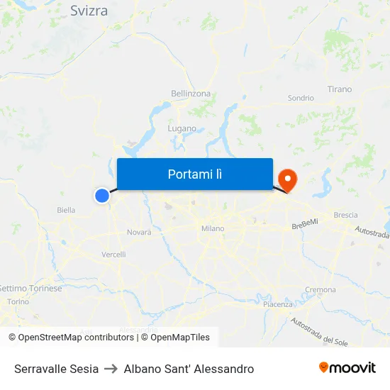 Serravalle Sesia to Albano Sant' Alessandro map