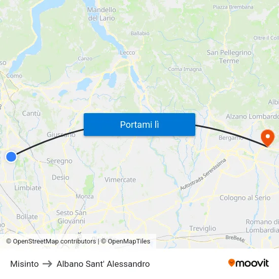 Misinto to Albano Sant' Alessandro map