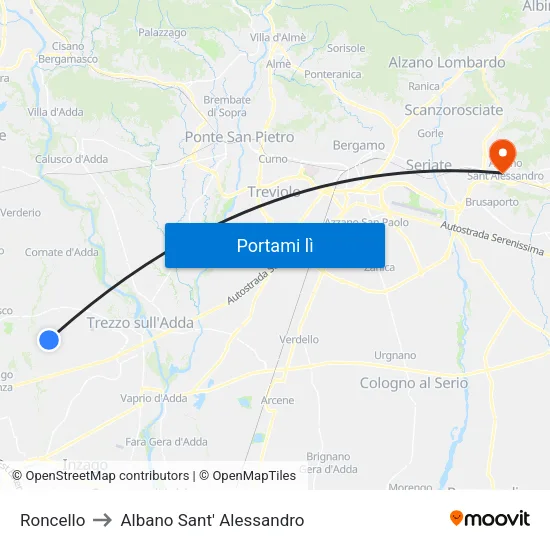 Roncello to Albano Sant' Alessandro map
