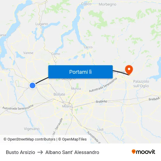 Busto Arsizio to Albano Sant' Alessandro map