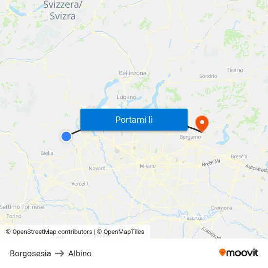 Borgosesia to Albino map