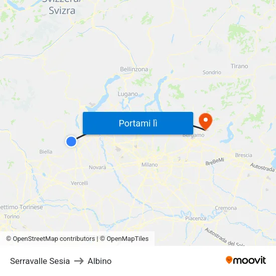 Serravalle Sesia to Albino map