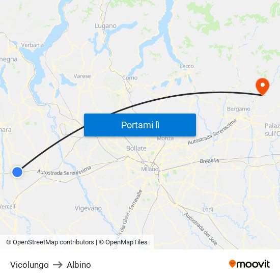 Vicolungo to Albino map