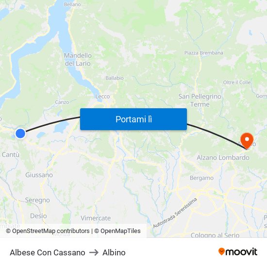Albese Con Cassano to Albino map