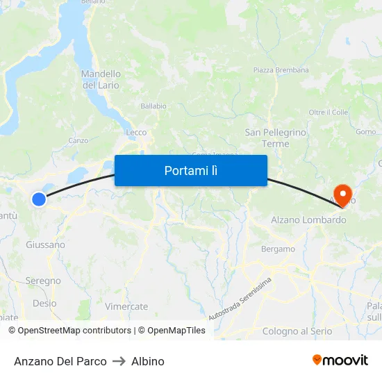 Anzano Del Parco to Albino map