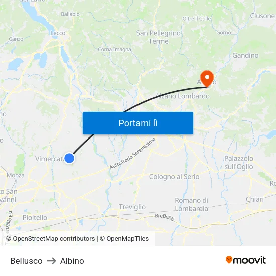 Bellusco to Albino map