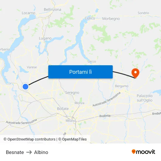 Besnate to Albino map