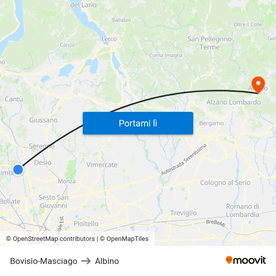Bovisio-Masciago to Albino map