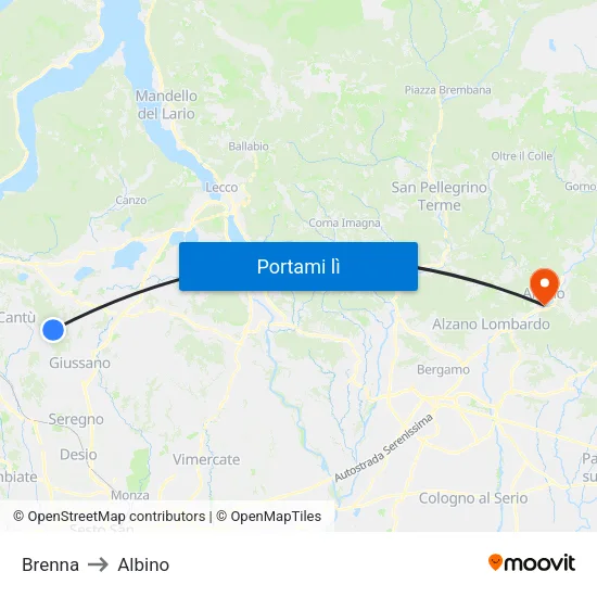 Brenna to Albino map
