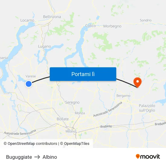 Buguggiate to Albino map