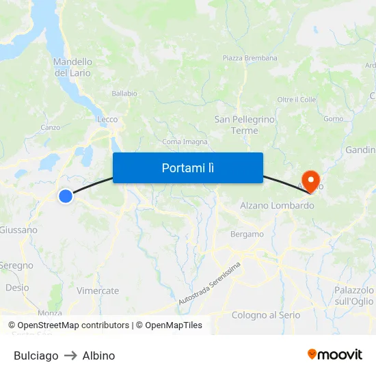 Bulciago to Albino map