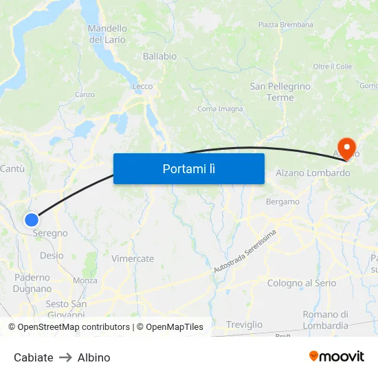 Cabiate to Albino map