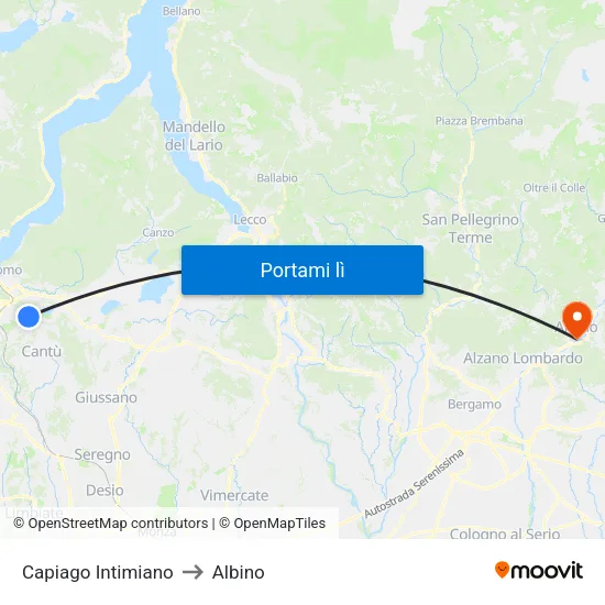 Capiago Intimiano to Albino map
