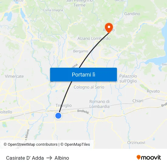 Casirate D' Adda to Albino map