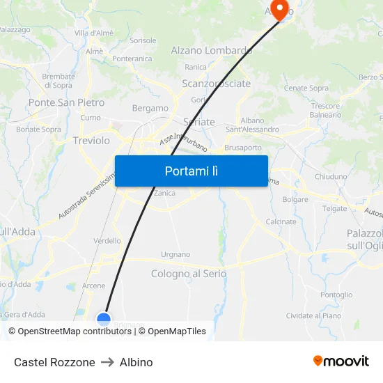 Castel Rozzone to Albino map