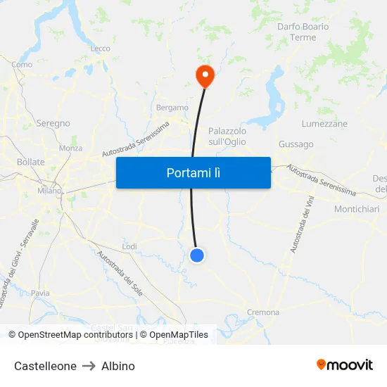 Castelleone to Albino map